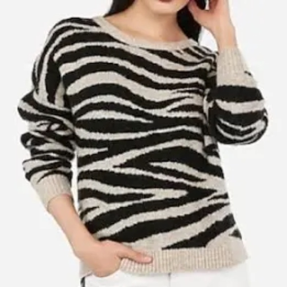 Express Black and Cream Zebra Pattern Sweater